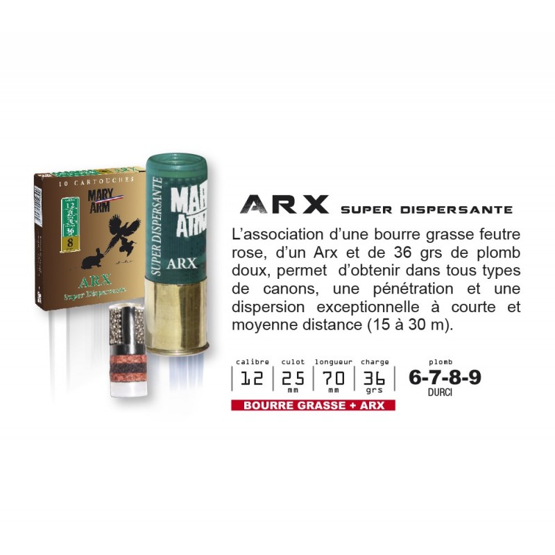 Cartouches MARY ARM ARX super dispersante Calibre 12/70