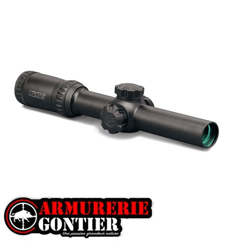Lunette de battue KONUS M-30 1-4X24 CIRCLE DOT Lumineux Rouge-Bleu www.armureriegontier.fr