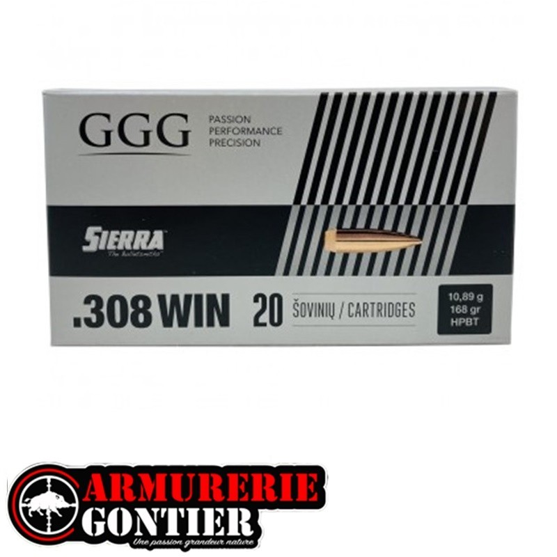 Munition GGG 308 168 Gr Sierra HPBT Match King par 20 www.armureriegontier.fr