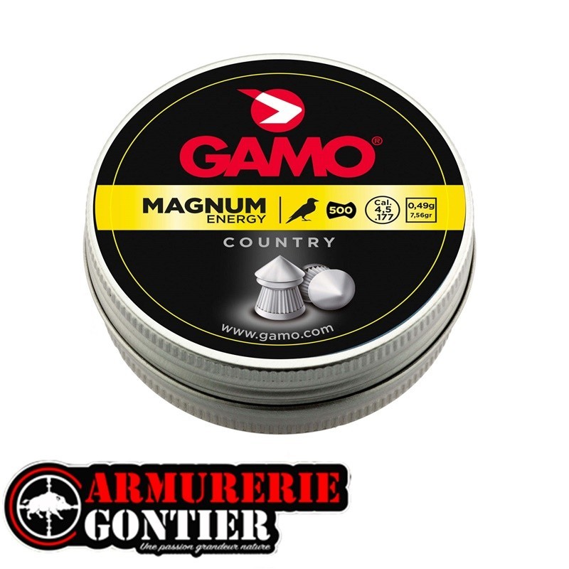 Plombs GAMO MAGNUM ENERGY  4,5 mm 0.49g www.armureriegontier.fr