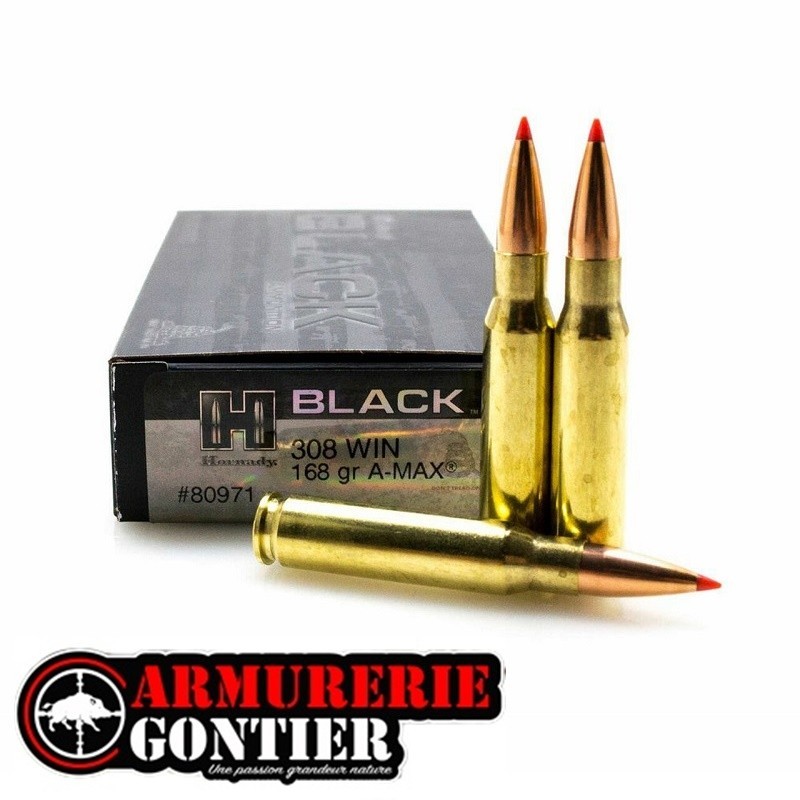 Munitions  HORNADY 308 WIN 168GR A-MAX BLACK