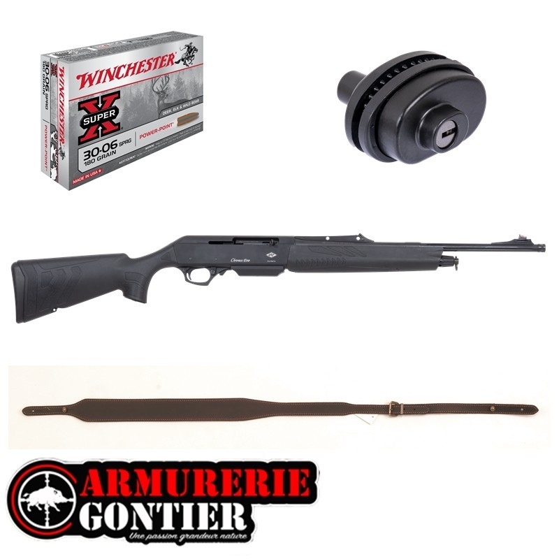 Pack Carabine PIETTA Chronos Evo synthétique 30-06 avec 1 boite de  munitions Winchester une bretelle cuir et verrou de pontet 