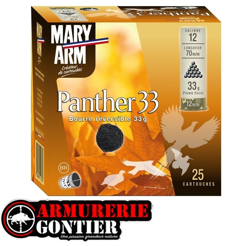 Cartouches MARY ARM Panther 33 Calibre 12/70 33grs  N° 9.5 Bourre réversible