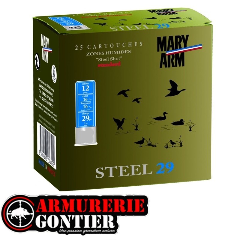 Cartouches MARY ARM  STEEL 29 Calibre 12/70 29grs  N° 5+6 Bourre jupe
