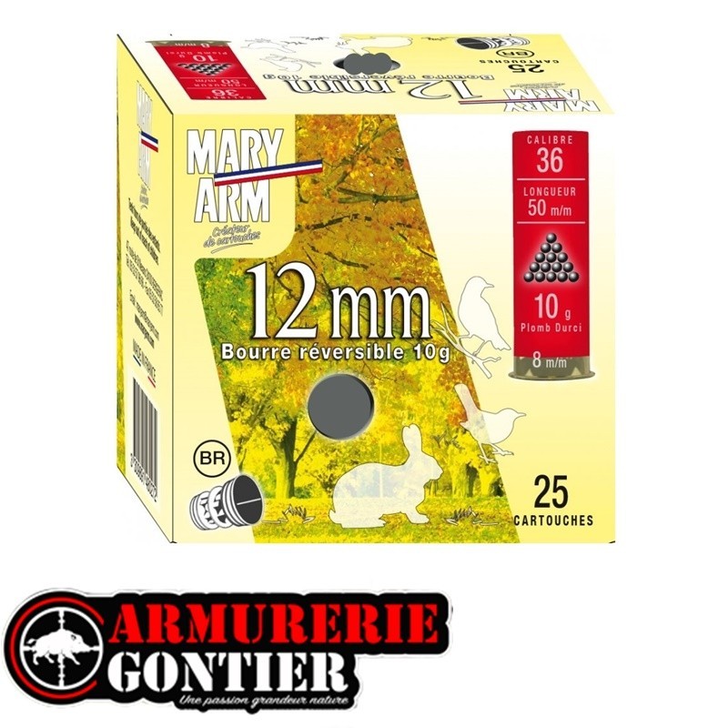 Cartouches MARY ARM 12MM Calibre 36/50 10grs N°8 bourre réversible