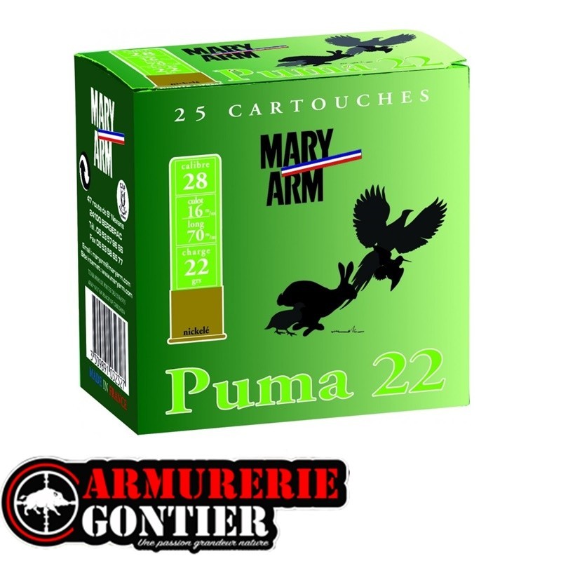 Cartouches MARY ARM  PUMA 22 calibre 28/70 N°4 22g bourre à jupe