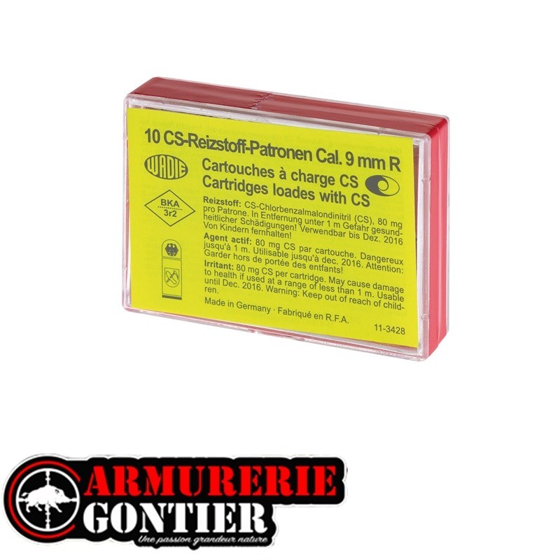 Boîte de 10 cartouches  WADIE 9 mm RK à gaz CS
