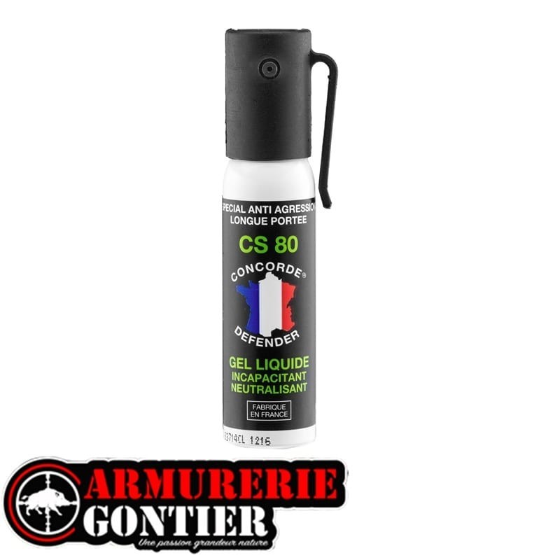 Bombe lacrymogène anti agression GEL CS 25ml www.armureriegontier.fr