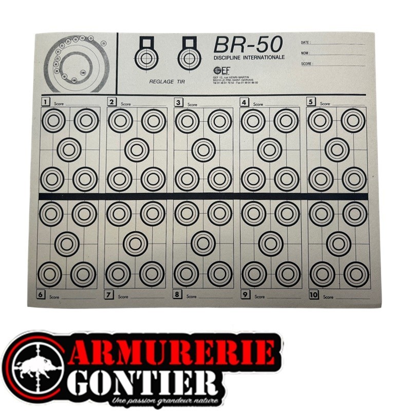 Lot de 10 cibles BENCHREST BR-50 28,5 × 36 CM GEF