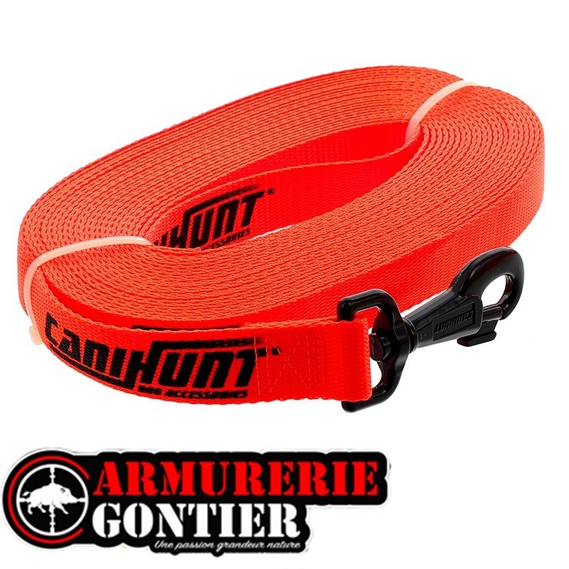 LONGE CANIHUNT ECO HUNTER 10 ML PLATE POLYESTER LARGEUR 25mm ORANGE