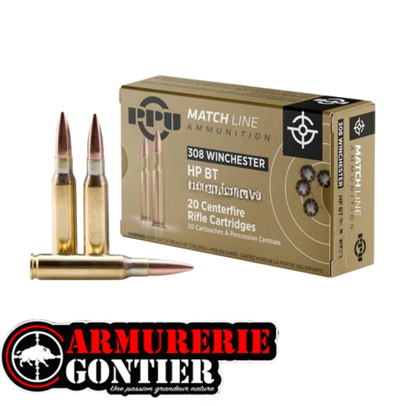 Cartouches Partizan .308 Winchester 168 gr HPBT Match – Boîte de 20