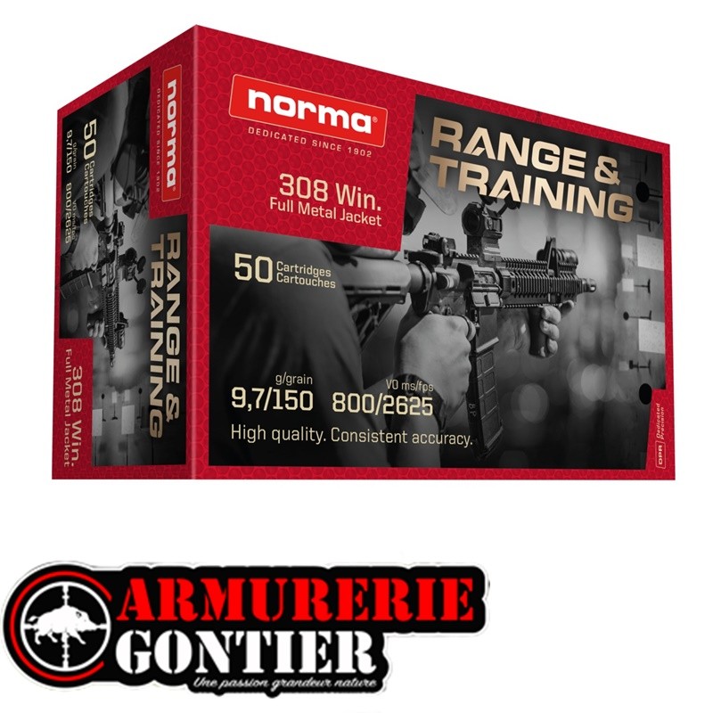 Munitions Norma Range & Training .308 Win 150 gr (9,7 g) – Boîte de 50