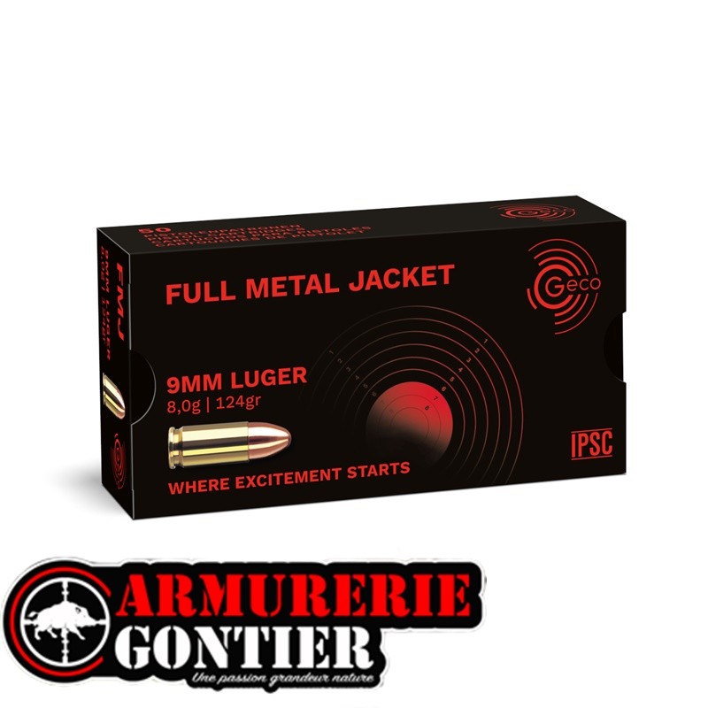 Munitions Geco 9mm FMJ 124 gr boite de 50