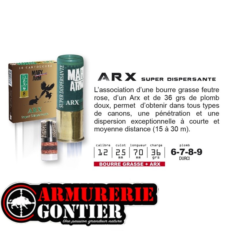 Cartouches MARY ARM ARX super dispersante Calibre 12/70