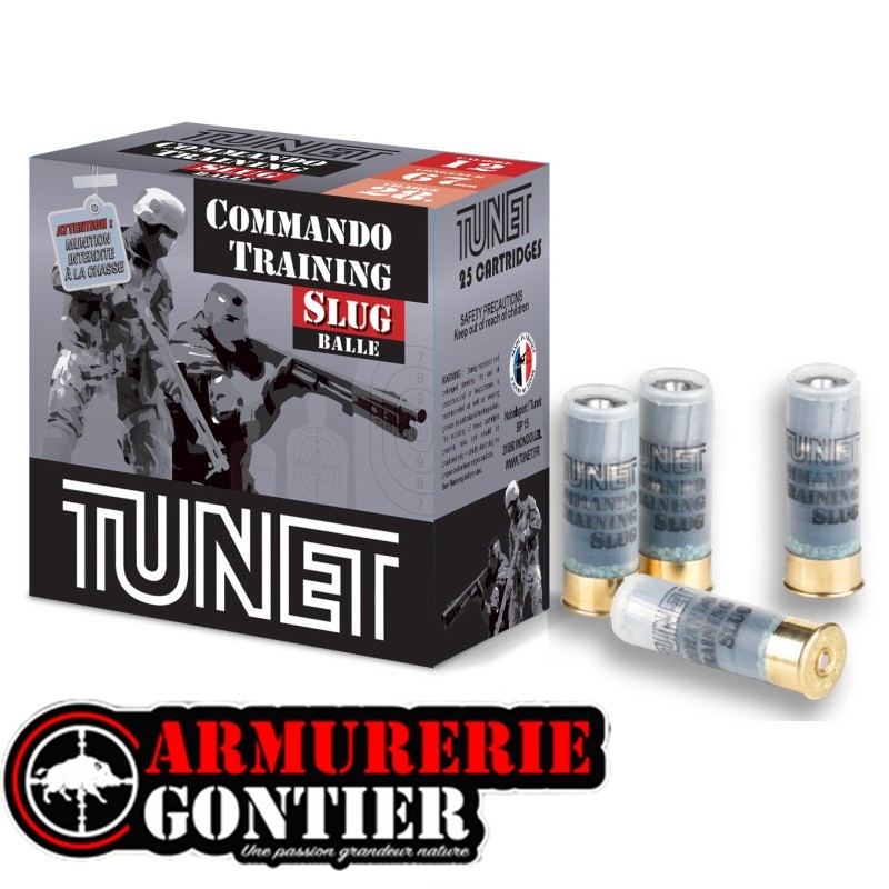 Pack de 100 cartouches Tunet Commando Training Slug calibre 12/67. Balle plomb 28 g avec bourre à jupe