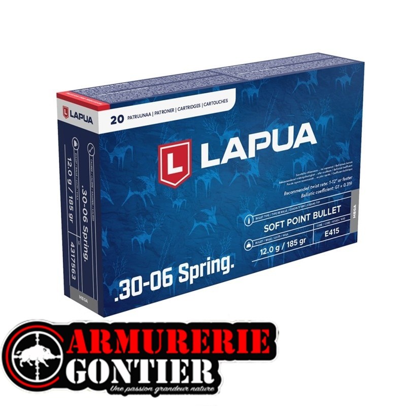 Munitions LAPUA Soft Point.30-06 SPRING 12G/185GR (Boîte de 20)