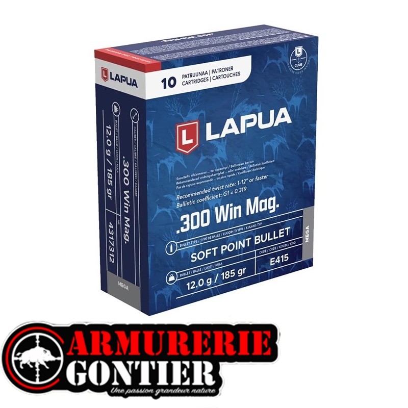 Munitions LAPUA Soft Point.300WM 12G 185GR (Boîte de 10)