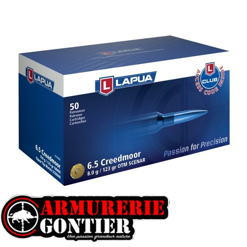 Munitions LAPUA OPEN TIP MATCH  6.5CREEDMOOR 8.0G 123GR boite de 50