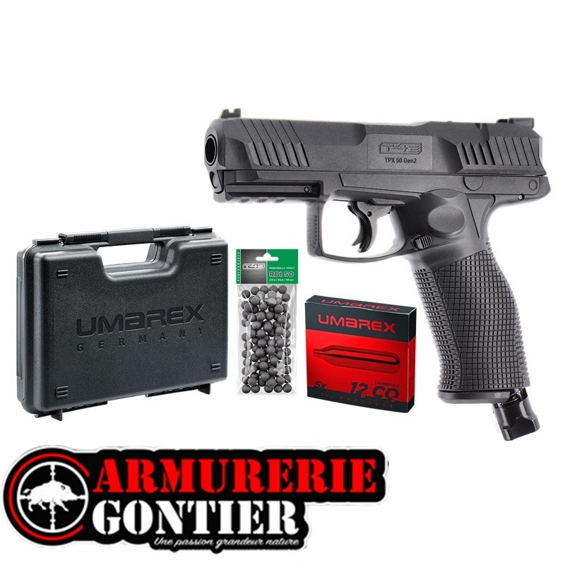 Pack Umarex T4E TPX 50 Gen2 Cal. .50 – Mallette, 5 CO₂ et 100 billes