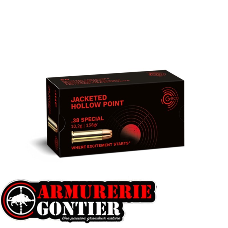 Munitions Geco 38 spécial JACKETED HOLLOW POINT 158 gr boite de 50