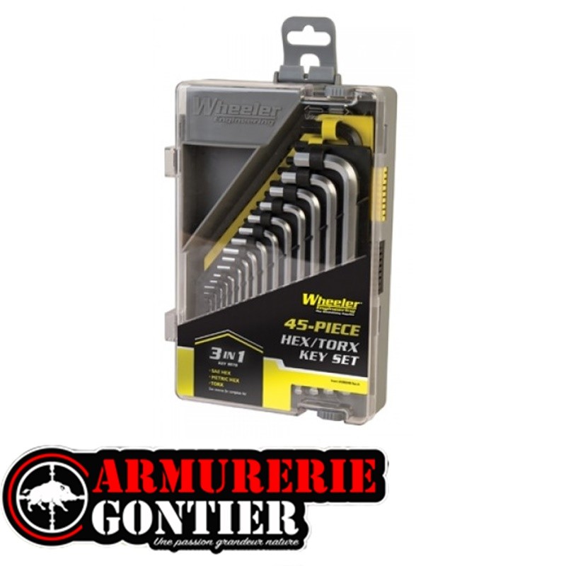Jeu de Clés Allen SAE/Métrique et Torx Wheeler 45 pièces
